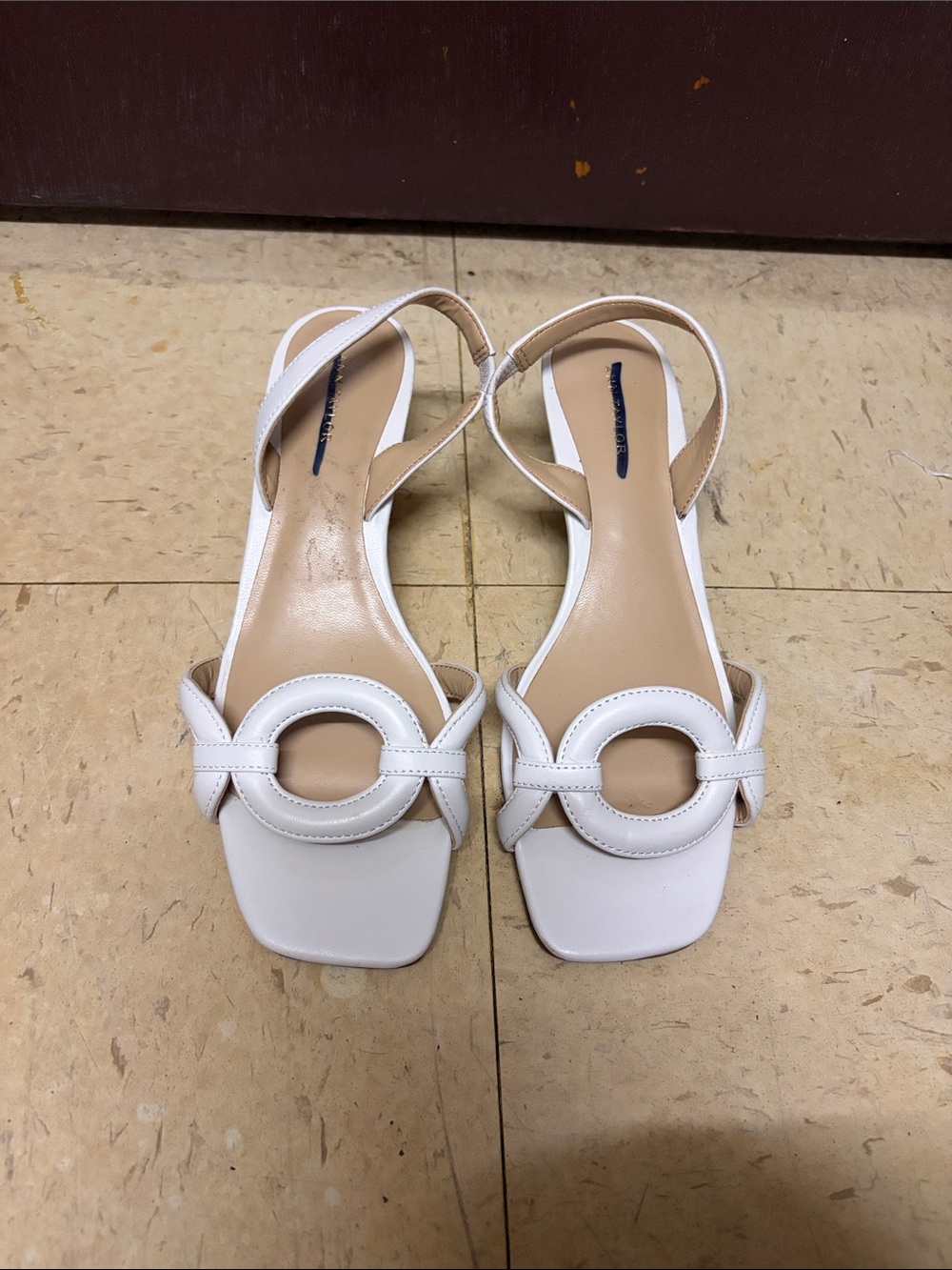 Ann Taylor White Slingback Sandals with Circular Cutout Accent